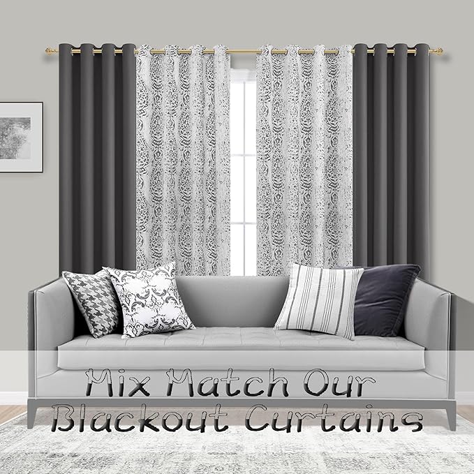 Mrs.Naturall Dark Grey Curtains 52x108 Inch Length for Living Room 2 Panels Set Blackout Drapes for Bedroom 108 Inches Long