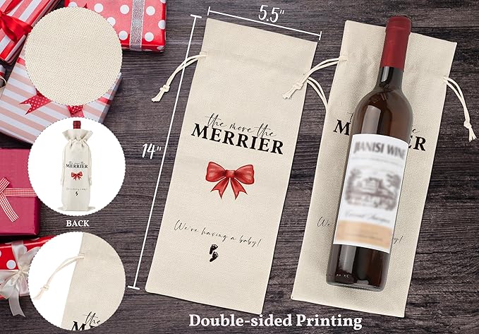 The More The Merrier Wine Bags Gifts,Gender Neutral Pregnancy Announcement Wine Bags,Baby Announcement,Baby Announcements Ideas,Pregnancy Announcement for Dad,Reusable Wine Bags With Drawstring,L31