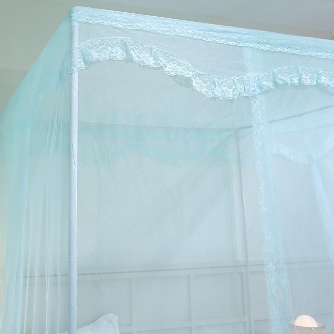 Bed Canopy, Princess Bed Curtain Net for Girls & Adults，Three-Doors Rectangle Lace Dome Netting (Green, Queen)