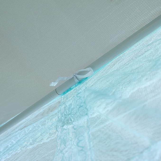 Bed Canopy, Princess Bed Curtain Net for Girls & Adults，Three-Doors Rectangle Lace Dome Netting (Green, Queen)