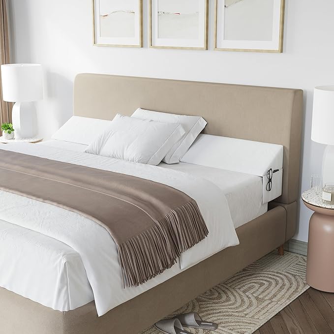 Wedge Pillow Headboard Bed Gap Filler King - Headboard Pillow Size 76 X 10 X 6 - Long Pillow for Bed Wedge Gap Filler with Large Pocket for Bed Accessories - Mattress Gap Filler King Bed (White)