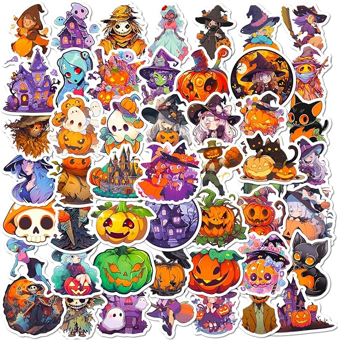 Halloween Stickers for Kids 100 Pcs, Lifany Non-Repeating Halloween Pumpkin Theme Stickers,Waterproof Pumpkin Witch Ghost Cute Stickers for Laptop Water Bottles Envelopes Gifts Tags Crafts Snowboard