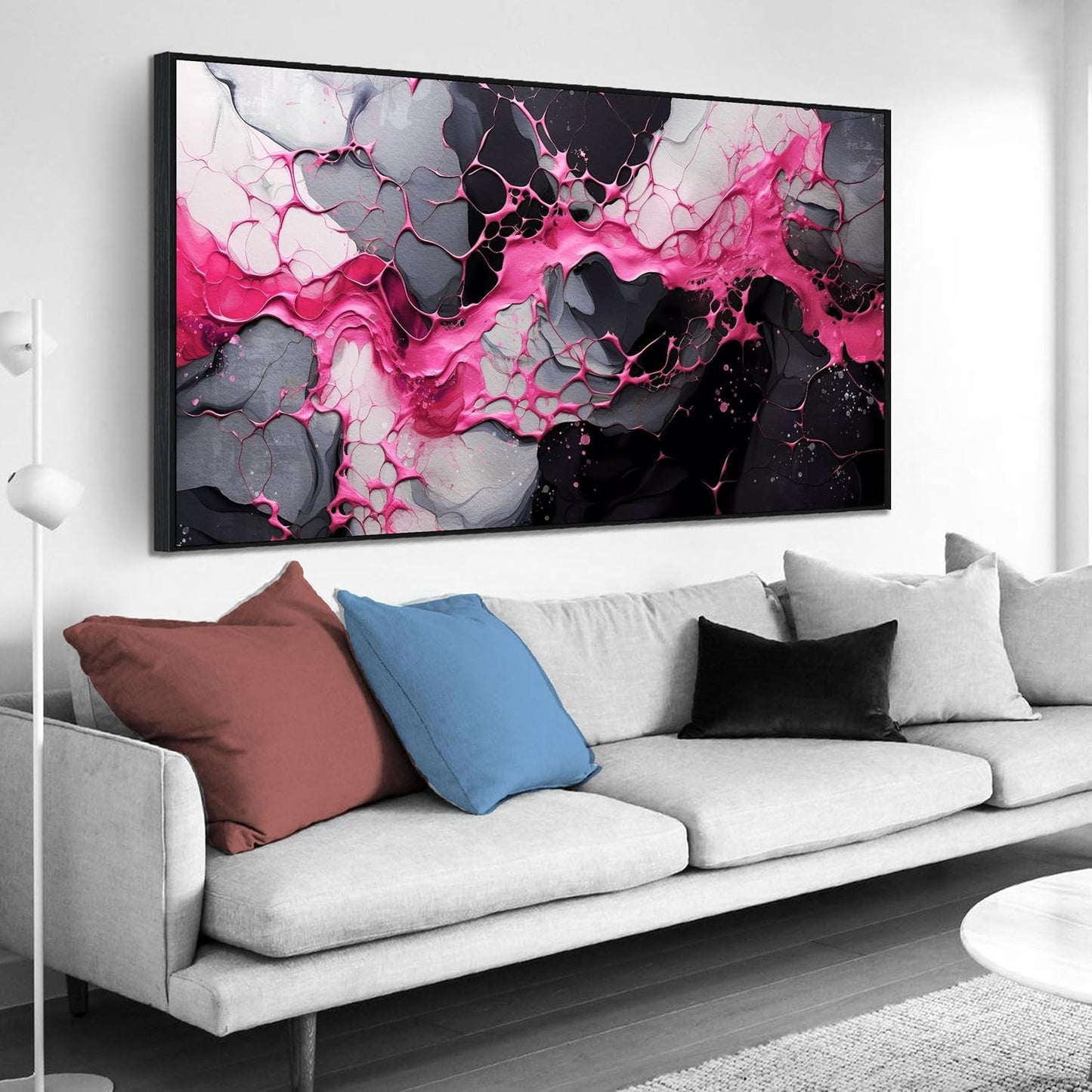 Abstract Wall Art for Living Room, Pink Canvas Wall Decor for Bedroom, Framed Picture Print, Large Size 59x29 Inches