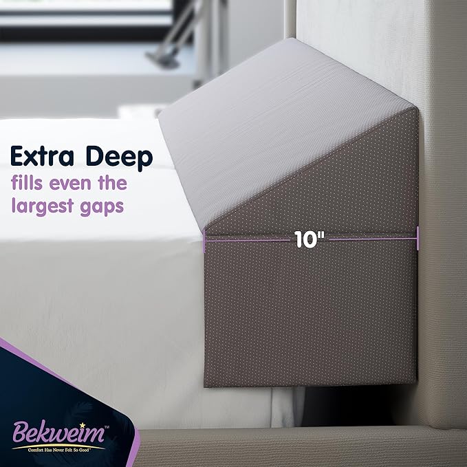 Wedge Pillow Headboard Bed Gap Filler Full - Headboard Pillow Full Size 54 X 10 X 6 - Long Pillow for Bed Wedge Gap Filler with Large Pocket for Bed Accessories - Mattress Gap Filler (Grey)