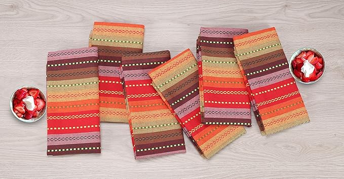 Cloth Napkins,Cotton Napkins,Dinner Napkins Cloth,Dinner Napkins,Cloth Napkins Set of 12 Cotton,Napkins Cloth,Cloth Napkins Cotton,Cotton Dinner Napkins, Salsa Stripe Napkins 18x18 Red Multi