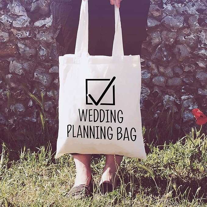 LIBIHUA Wedding Planning Tote Bag - Medium Natural Beige Cotton Canvas - Bridal Shower, Engagement, Newly Engaged Gift