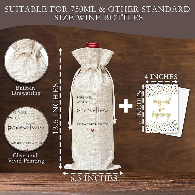 Dskly Promotion Gifts Wine Bag & Card, New Job Gifts, Going Away Wine Bag Gifts For Women Men Colleagues Coworkers Boss Leader, New Beginning Gifts Wine Bag, Pairs Well With A Promotion Wine Bag -50