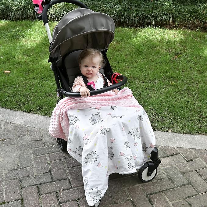 DaysU Silky Micro Soft Plush Baby Blankets for Boys with Print Animal Pattern and Soothing Raised Dots, Double Layer Bed Throws for Baby Crib, Dinosaur, Aqua Blue, 30x40 Inches