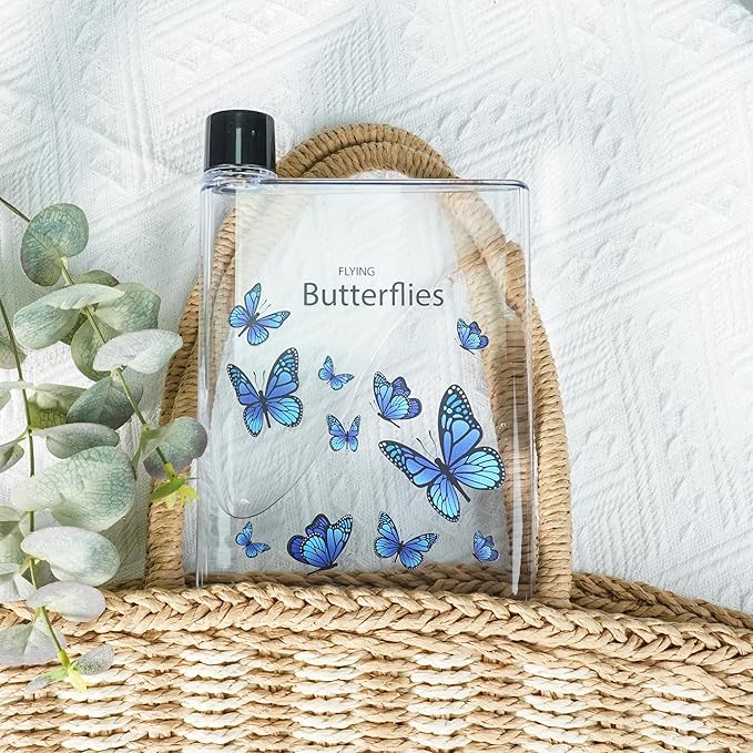 Flat Water Bottle For Travel,14oz Slim Water Bottle,Transparent Slim Water Bottle 420ml-BPA Free&Portable-Square Water Bottle Flat for Sports,Fitness,Camping,Hiking