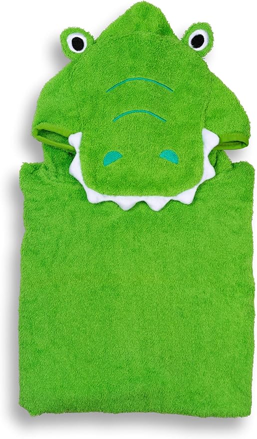 Premium Hooded Towel Poncho for Kids & Toddlers, Soft 100% Cotton, Ideal at Bath, Beach, Pool (Green Croc)