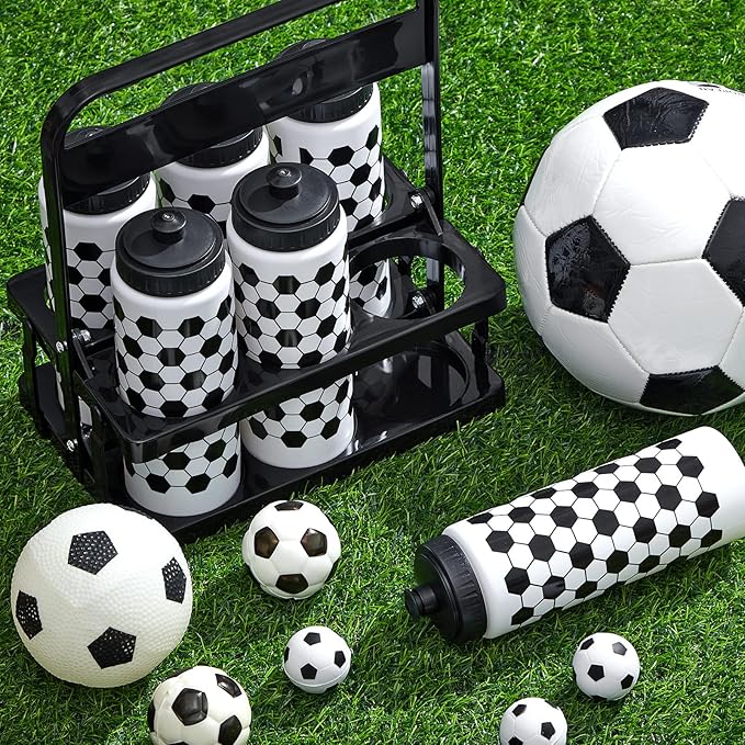 Water Bottle Carrier with 6 Bottles 20 oz Soccer Water Bottles for Boys with Carrier Squeeze Water Bottles Sports Team Water Bottles with Carrier for Fitness Bike Gym