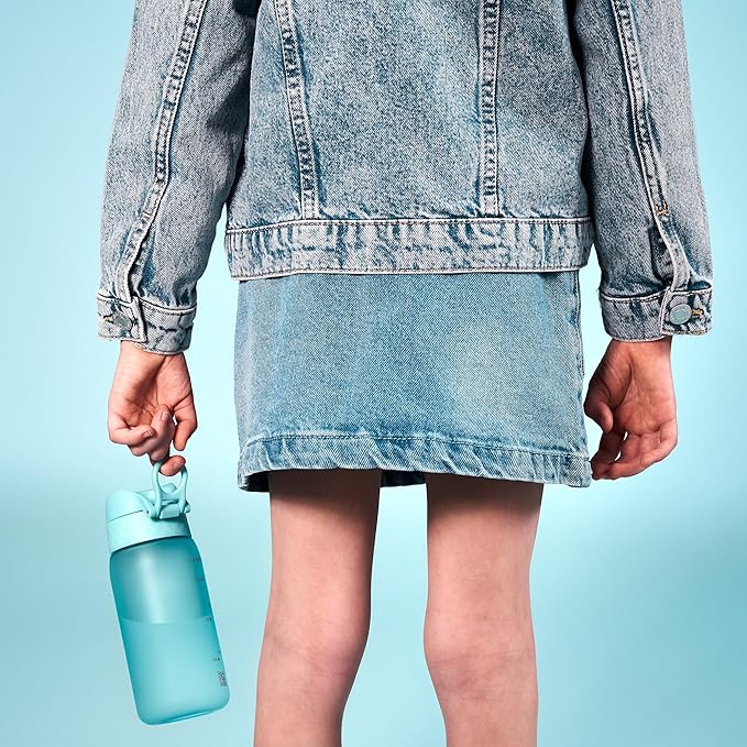 Ion8 Small Water Bottle, 350 ml/12 oz, Leak Proof, Easy to Open, Secure Lock, Dishwasher Safe, BPA Free, Carry Handle, Hygienic Flip Cover, Easy Clean, Odor Free, Carbon Neutral, Sonic Blue