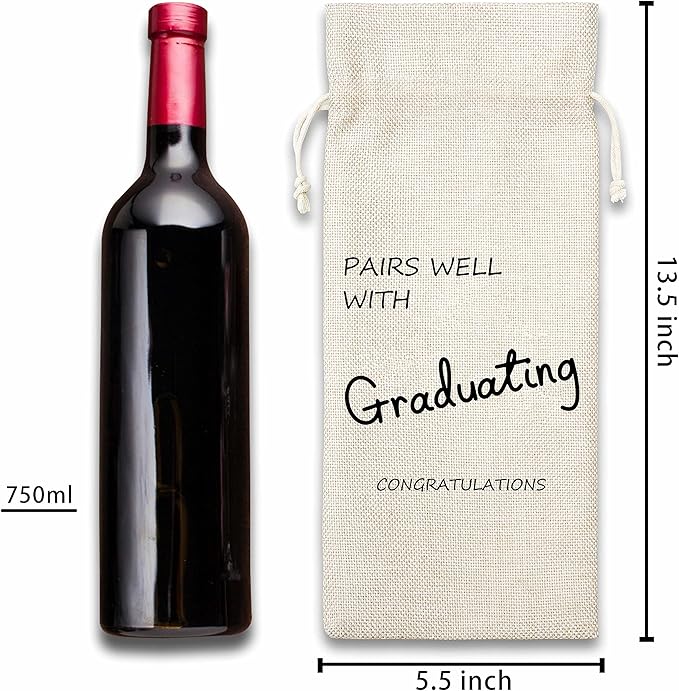 Graduating Gift Wine Bag,Gift For Graduate,Cotton linen Drawstring Wine Bag(1 Pcs) - WB008