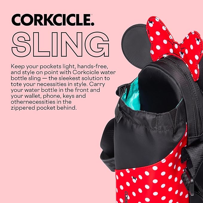 Corkcicle x Disney Minnie Mouse Crossbody Water Bottle Sling Bag, Polka Dot Red, Fits 16-40 oz Tumbler – Secure Items in Water Bottle Holder with Strap