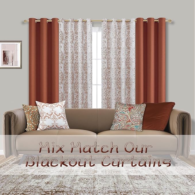 Mrs.Naturall Orange Curtains 72 Inch Length for Living Room 2 Panels Set Blackout Drapes for Bedroom 42x72 Inches Long
