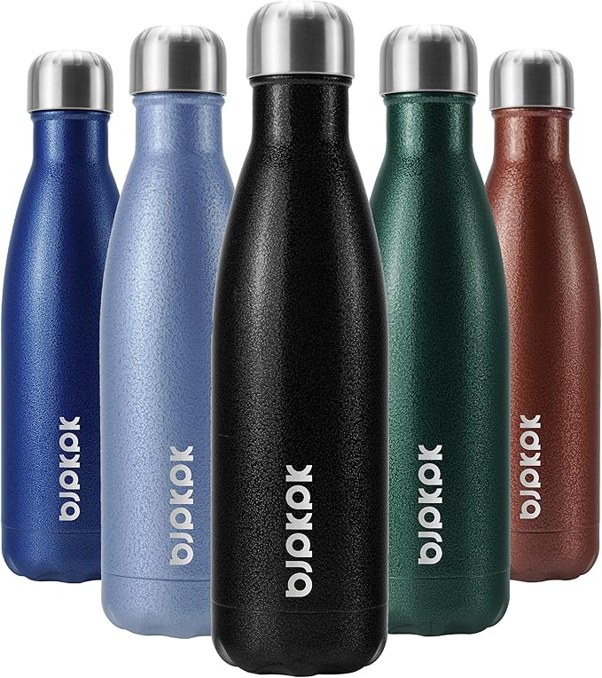 BJPKPK Insulated Water Bottles 17oz, Leak Proof Stainless Steel Water Bottle keeps Cold for 24H and Hot for 12H, BPA Free Water Bottle-Black