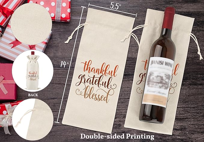 Thankful Grateful Blessed Wine Gift Bag,Thank You Gifts for Colleagues,Friends,Employee,Bosses,Gift for Encouragement,Appreciation Gifts,Retirement Gift Bag,Reusable Wine Bags With Drawstring,L42