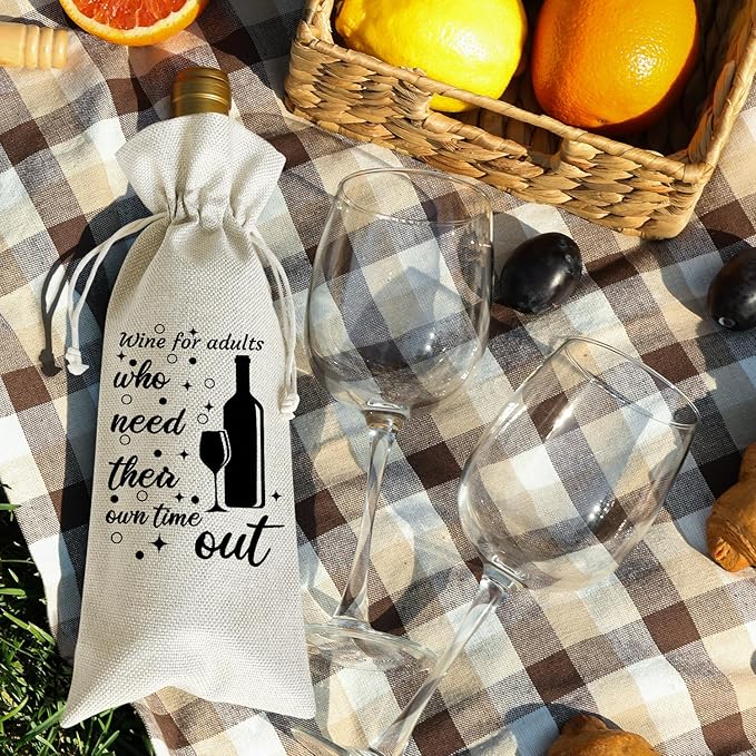 Wine Canvas Bag, Funny Wine Gift Bag, Birthday Gifts for Women Men Mom Colleague Friends Wife Wine Lover Gifts Wine Bags for Wine Bottles, Wine Gifts With Drawstring Holiday Party Decoration -WB24