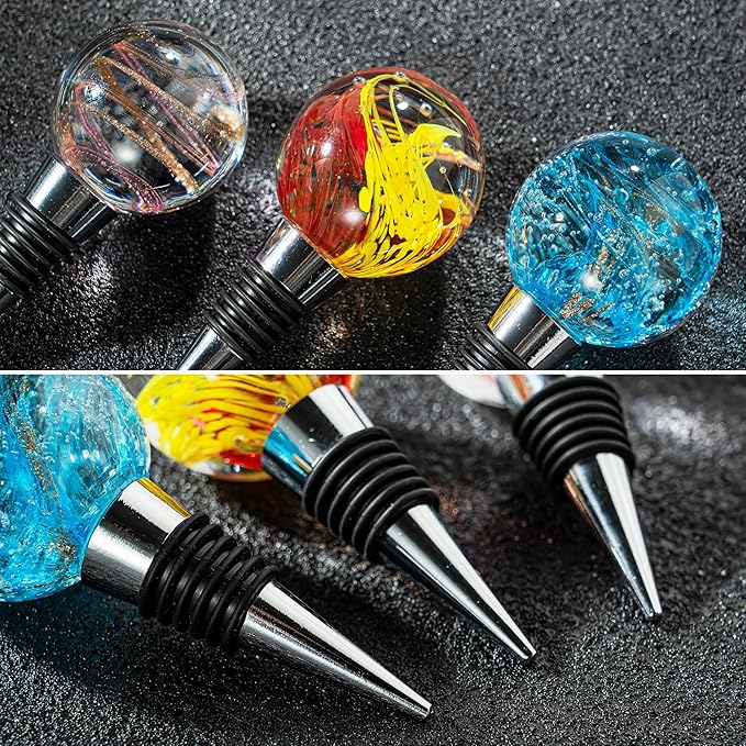 Murano Glass Wine Stoppers, Reusable Wine Bottle Stopper Champagne Stoppers, Perfect Kitchen Wine Decor Wine Accessories Gifts for Men and Women (yellow)