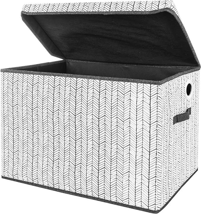 Sammy & Lou Collapsible Felt Soft Toy Box Toy Chest for Toddlers Toy Storage Organizer with Handles and Hinged Lid, 22 x 14.5 x 15 inches, Herringbone