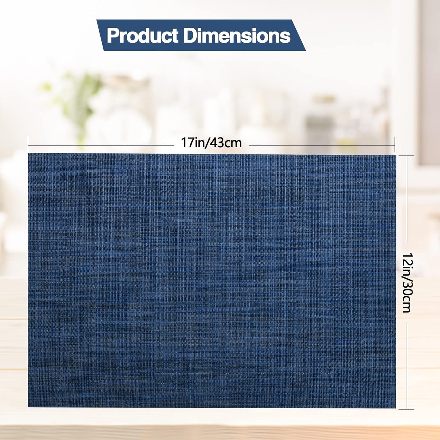 Navy Blue Placemats Set of 6 - Easy Clean Washable Vinyl Placemats - Wipeable Heat Resistant Table Mats for Dining Table - 17x12 Inch (Navy Blue, 6)