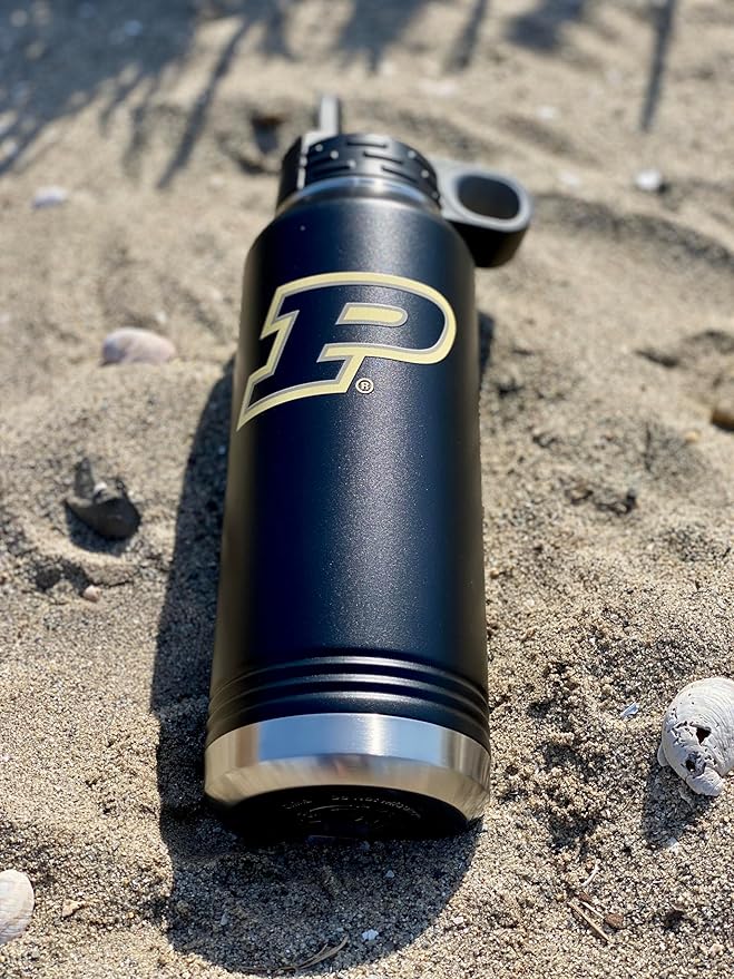 Purdue University Boilermakers 32oz Stainless Steel Double Walled Hot/Cold Vacuum Insulated Water Bottle Pop-Up Sippy Lid - March Madness and Tailgate Pride – For Gym, Pool, Beach, Auto and Office