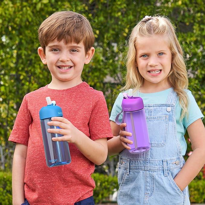 Bentgo Kids Water Bottle - Leak-Proof, Durable Tritan™, BPA-Free 15 oz. Cup for Kids/Toddlers Ages 3+ - Flip-Up Straw & Dishwasher Safe for School, Sports, Daycare & Camp (Purple)