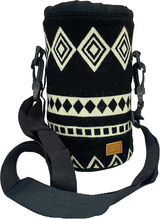 water bottle holder with strap bottle holder walking backpacking hydration bladder and iron thermos bottle protector for beer water coffee wine accessories, Obsidian black, 40 oz, Traditional