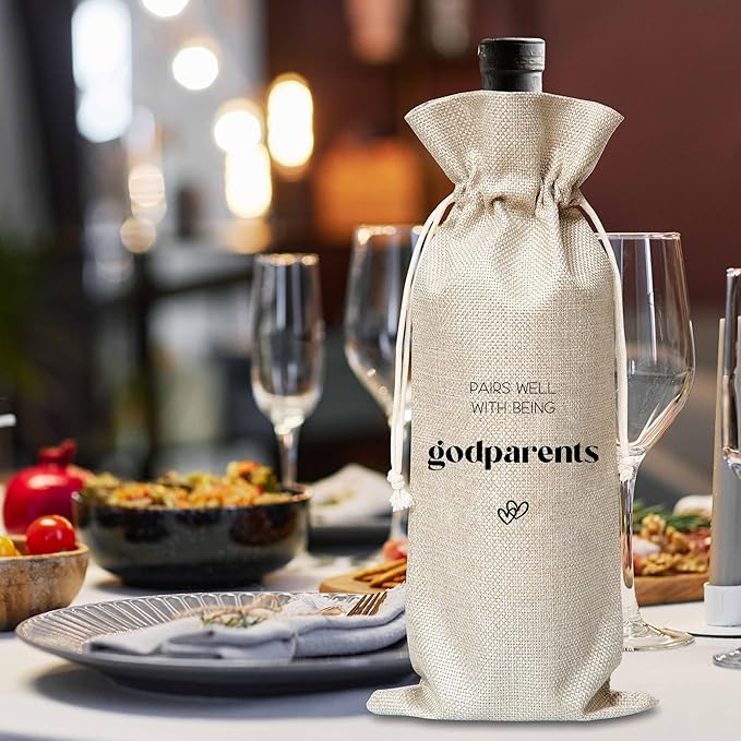 Xanev Godparents Wine Gift Bag For Women Man, Godparents Proposal Gifts, Pairs Well With Becoming Godparents Wine Bag, Baptism Gifts For Godmother Godfather, Birthday Wine Party Favors Decor, B08