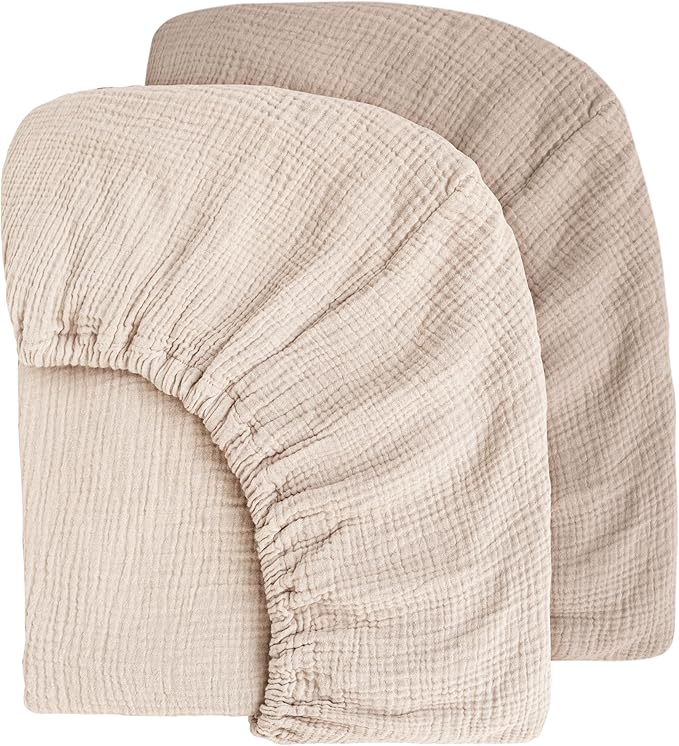 Muslin Crib Sheets for Baby Girls and Boys, Neutral Fitted Baby Bed Sheets for Standard Crib & Toddler Mattress - Soft and Breathable - 52"x28" (Ash & Ivory)