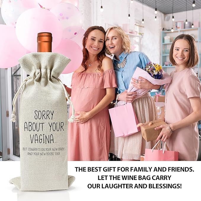 Pregnancy Announcement Wine Gift Bags - New Mom Gift Wine Bags - Cover Bag For Having New Baby - Grandparents - New Parents - Baby shower Party Supplies Favors - Mother's Day Gift - Burlap - HiMo216