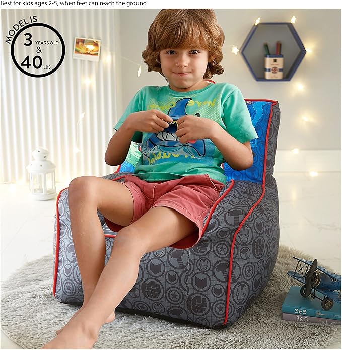 Idea Nuova Marvel Avengers Toddler Nylon Bean Bag Chair with Piping & Top Carry Handle, Large