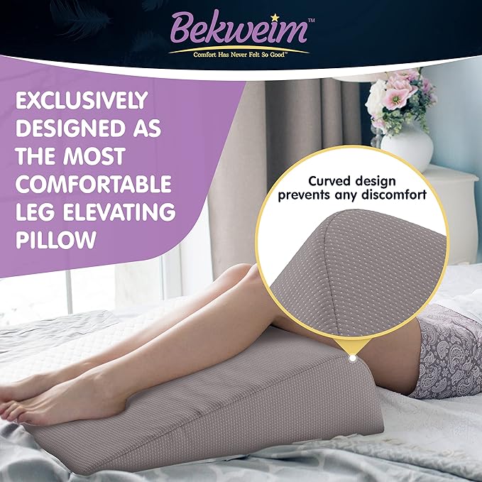 Bed Wedge Pillow | Unique Curved Design for Multi Position Use | Memory Foam Wedge Pillow for Sleeping | Works for Back Support, Leg, Knee | Includes Cover Plus Extra Sheet (Dark Grey)