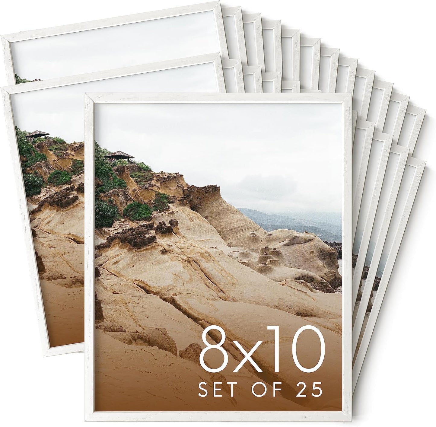 HAUS AND HUES 8x10 White Oak Wood Picture Frames Set of 25 - Premium Bulk Picture Frames 8x10 Bundle - Elegant Gallery Wall Frame Set for Posters, Art Display - Ideal for Wall Decor in Home & Office