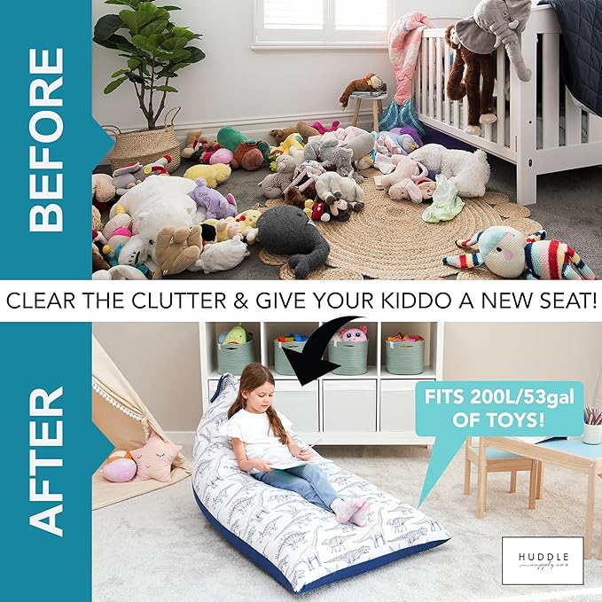 Huddle Designer Stuffed Animal Bean Bag Storage Washable XL Cover -The Original Bean Bag for Stuffed Animals Storage Premium Stuffed Animal Storage Bean Bag for Kids | Strong Zipper, Thick Canvas