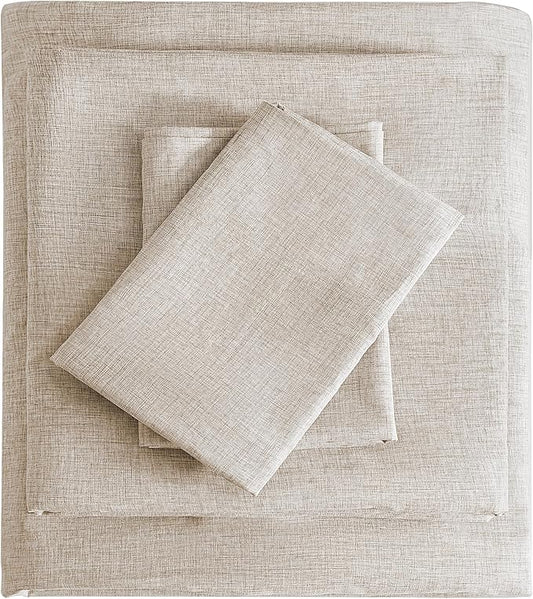 Twin Sheets Brown, Ultral Soft Cationic Linen Look Sheets, Luxury Cooling Cozy Bed Sheet Set with Non-Slip Fitted Sheet