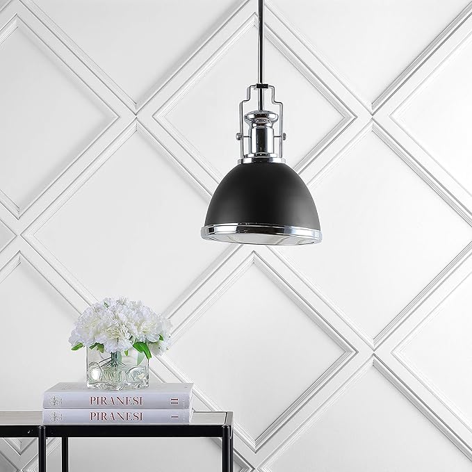 JONATHAN Y JYL9535B Homer 10" Iron/Glass Adjustable Vintage LED Kitchen Pendant for Living Room Bedroom, Bohemian Classic, Black/Chrome