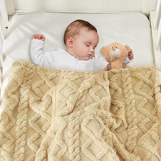 Sherpa Fleece Baby Blanket, Ultra Soft Fluffy Premium Baby Blankets for Boys Girls, Cozy Infant Toddler Newborn Receiving Blankets for Crib Stroller 30”×40” (Khaki)