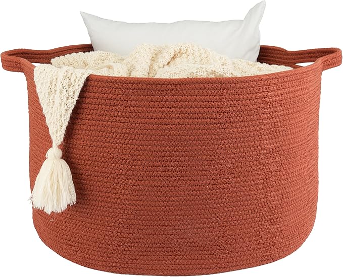 Large Cotton Rope Basket Blankets Basket Living Room 22"x14" Toy Basket for Kids and Dogs Rope Storage Basket for Nursery Woven Laundry Basket for Clothes Towels Baby Toy Storage round rustic