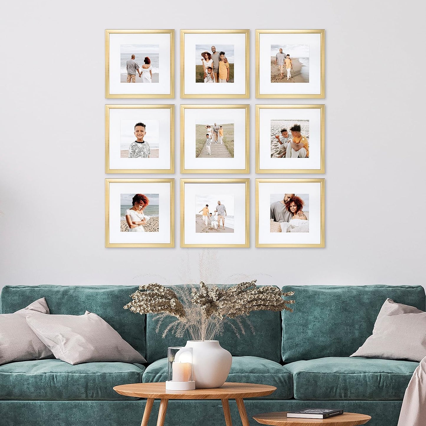Sheffield Home 9 Piece Gallery Wall Frame Set, 12x12 in. Matted to 8x8 in. (Gold)