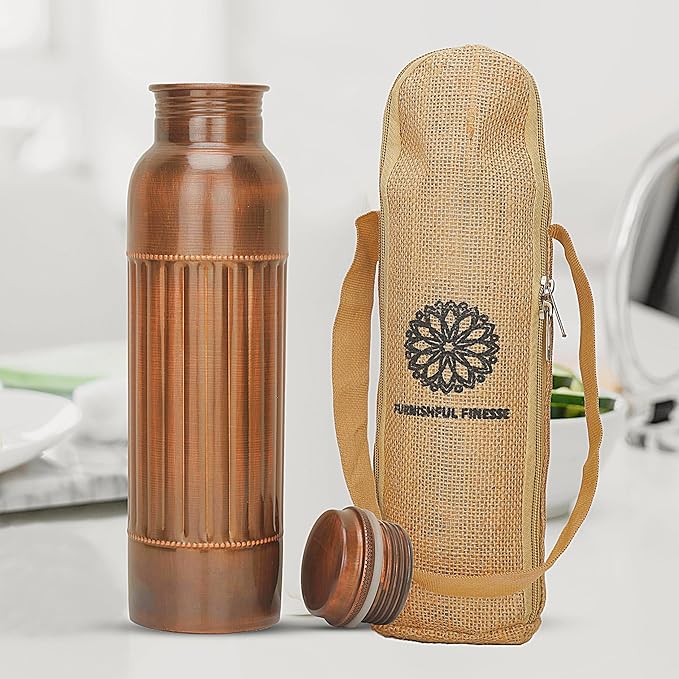 Copper Water Bottle 34 Oz Extra Large Antique Black Ayurvedic Pure Copper Vessel With Carrying Bag For Drinking Drink More Water Leak Proof, Easy To Carry For Sports Copper Bottle 1000 ML