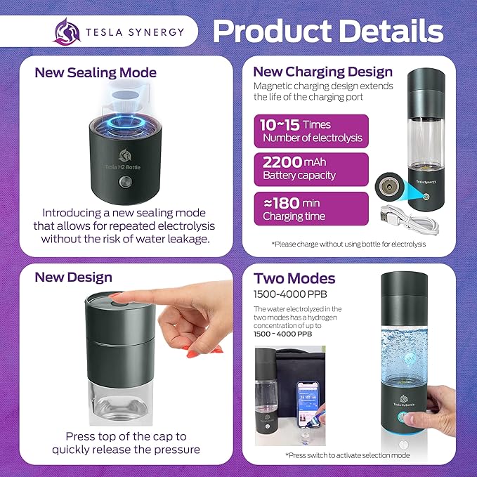 Tesla H2 Bottle Premium Hydrogen Water Bottle, Hydrogen-Rich Water Bottle, Hydrogen Water Generator, H2 Water Bottle, Portable Hydrogen Water Bottle, Hydrogen Water Maker, Hydrogen Water Machine