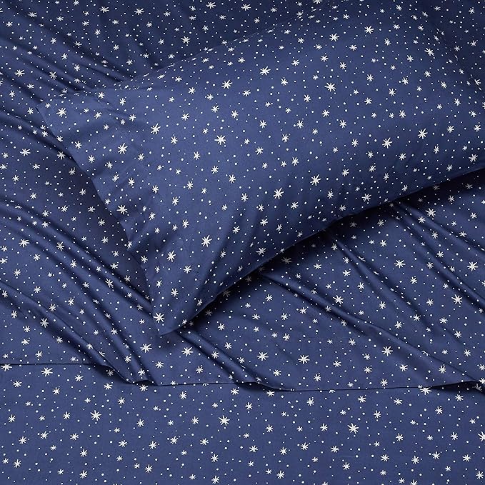 Amazon Basics Kid's Soft Easy-Wash Lightweight Microfiber 3-Piece Sheet Set, Twin, Navy Galaxy