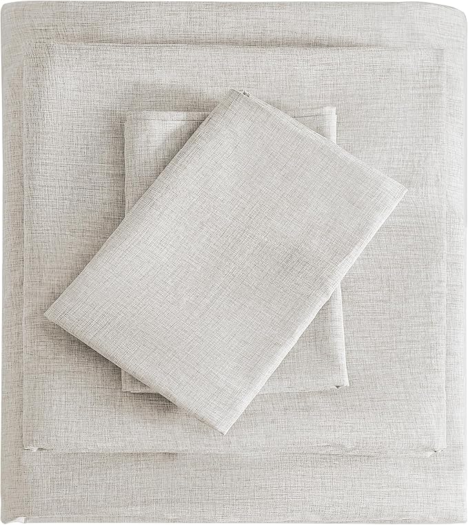 Twin Sheets Khaki, Ultral Soft Cationic Linen Look Sheets, Luxury Cooling Cozy Bed Sheet Set with Non-Slip Fitted Sheet