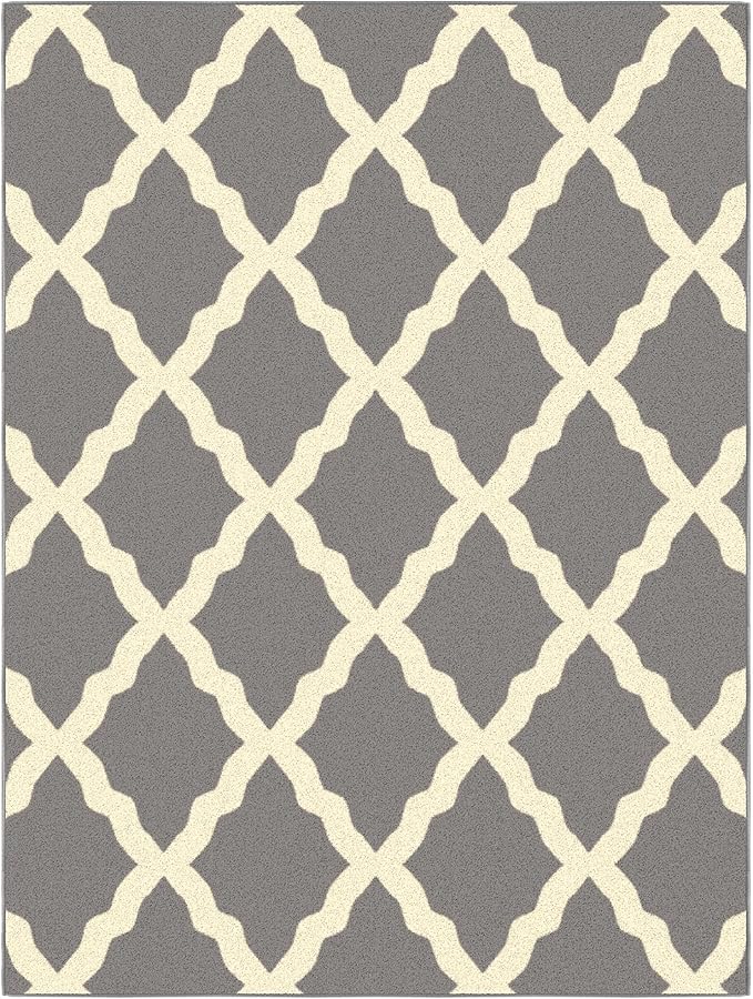 Ottomanson Glamour Collection Non-Slip Rubberback Moroccan Trellis Design 5x7 Indoor Area Rug, 5' x 6'6", Gray