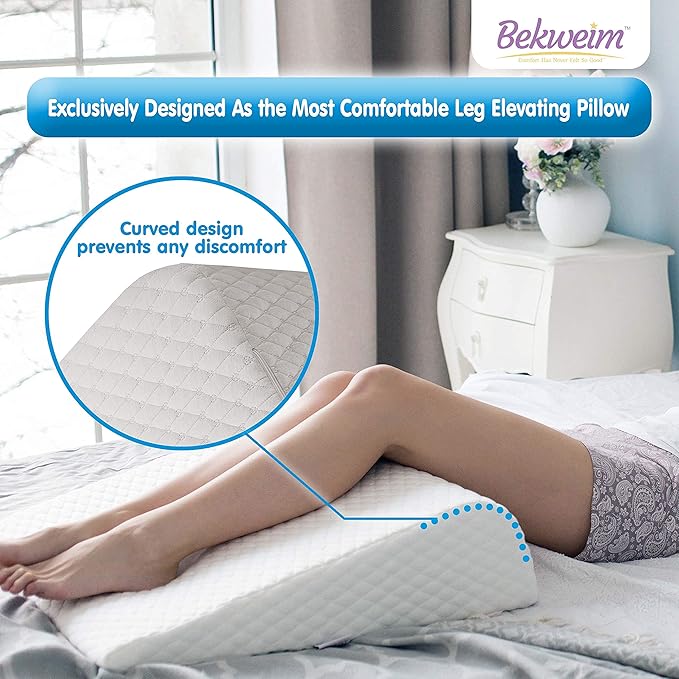Bed Wedge Pillow | Unique Curved Design for Multi Position Use | Memory Foam Wedge Pillow for Sleeping | Works for Back Support, Leg, Knee | Includes Cover Plus Extra Sheet (White)