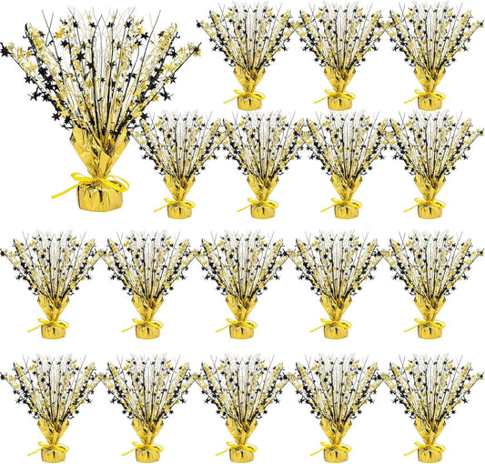 Crowye 18 Pieces Metallic Foil Spray Centerpiece Party Star Table Decoration Burst Metallic Table Centerpieces for Birthday Party Season Holiday (Black Gold)