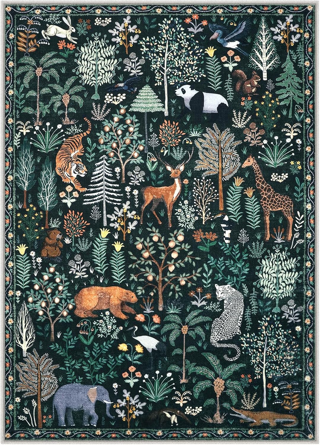 OJIA Jungle Print 9x12 Area Rugs for Living Room, Green Soft Bedroom Rug Washable Rugs 9x12, Modern Dining Room Rug Stain Resistant Ultra-Thin Floor Carpet for Playroom Kids Room Nursery