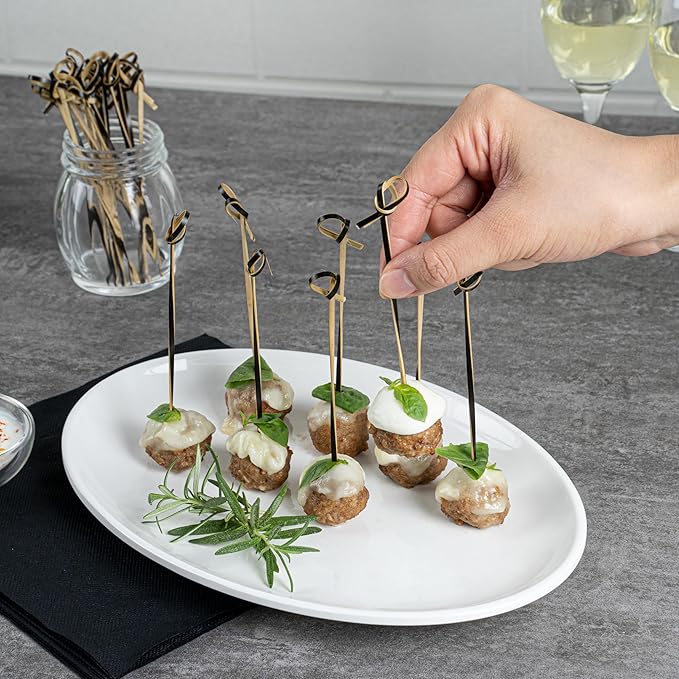 Restaurantware 6 Inch Twisted Bamboo Skewers 1000 Sturdy Disposable Bamboo Food Picks - Sturdy Looped Knot Black Bamboo Appetizer Picks Sustainable For Serving Appetizers and Cocktail Garnishes