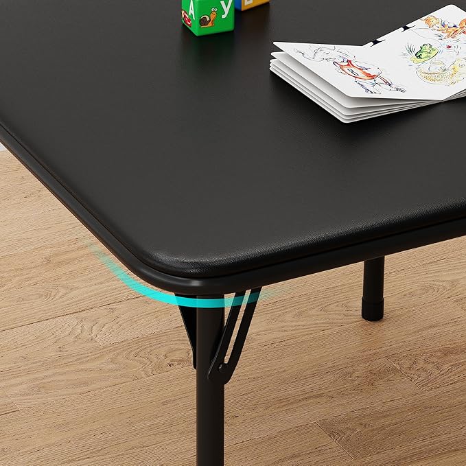 IDEALHOUSE Boys and Girls Folding Table and Chairs Set of 3, Portable Table and Chair with Pu Soft Cushion,Suitable for Eating,Reading and Playing